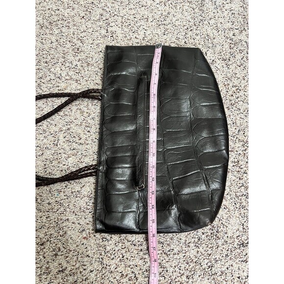 Falor Le Borse Purse Leather Brown 2 Woven 10" Handles Zip Made in Italy - Picture 9 of 13